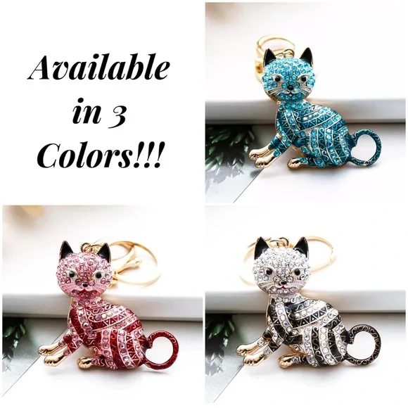 Pink Striped Crystal Egyptian Tabby Cat Keychain Charm - Picture 16 of 16